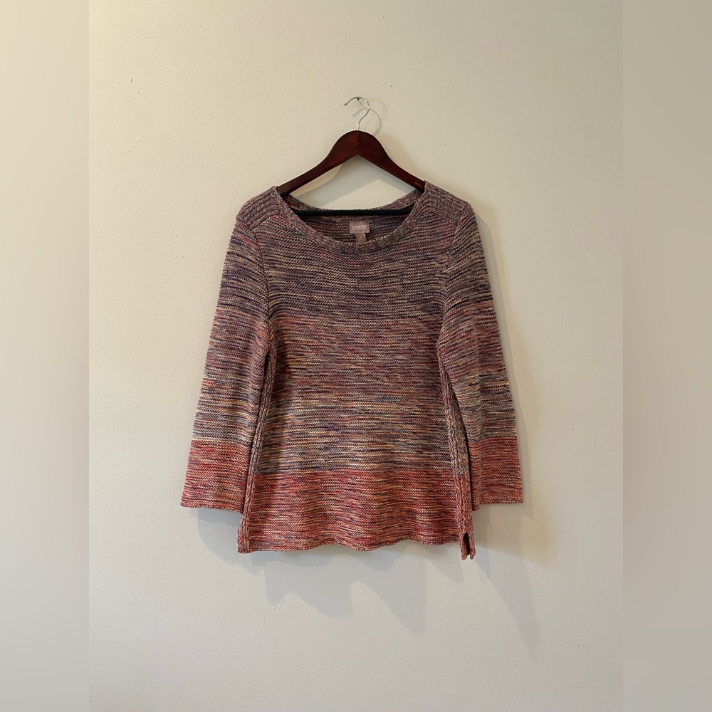 Chico's Vibrant Knit Sweater Size 2 (Large/12) Multi Color Gradient 100% Cotton